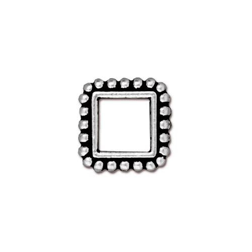 Metal Bead Frame - Medium Double Dot Square - Antiqued Silver