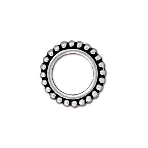 Metal Bead Frame - 14mm Double Dot Ring - Antiqued Silver
