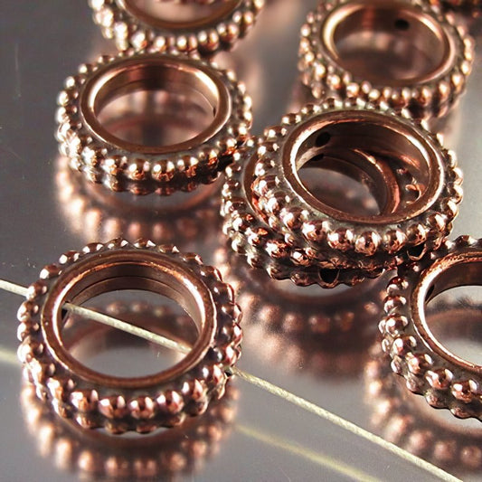 Metal Bead Frame - 14mm Double Dot Ring - Antique Copper
