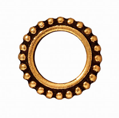 Metal Bead Frame - 14mm Double Dot Ring - Antiqued Gold