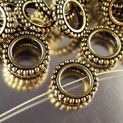 Metal Bead Frame - 14mm Double Dot Ring - Antiqued Gold