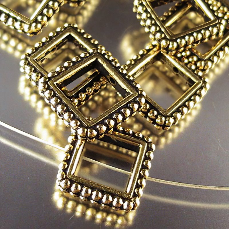 Metal Bead Frame - Large Double Dot Square - Antique Gold