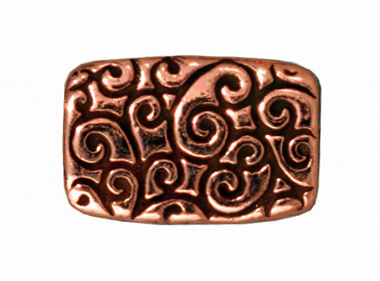 Metal Bead - 9x13mm Scroll Rectangle - Antiqued Copper