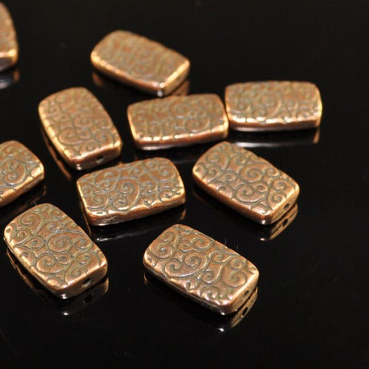 Metal Bead - 9x13mm Scroll Rectangle - Antiqued Copper