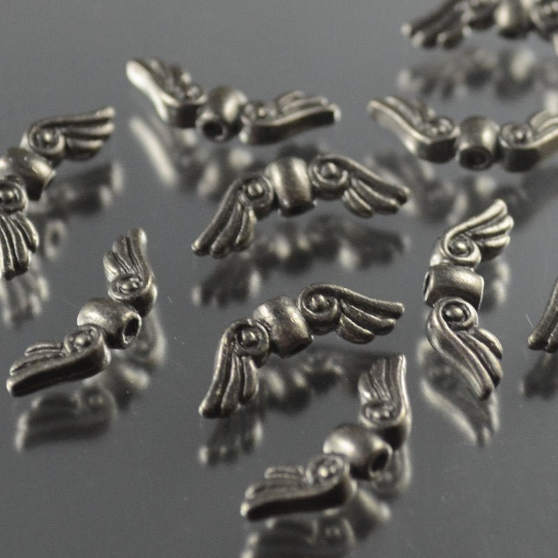 Metal Beads - Small Angel Wings - Black