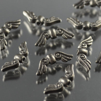 Metal Beads - Small Angel Wings - Black
