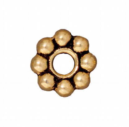 Metal Beads - Big Hole - 8mm Large Hole Beaded (Daisy) Spacer - Antique Gold