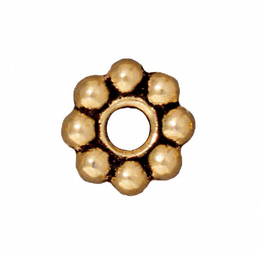 Metal Beads - Big Hole - 8mm Large Hole Beaded (Daisy) Spacer - Antique Gold