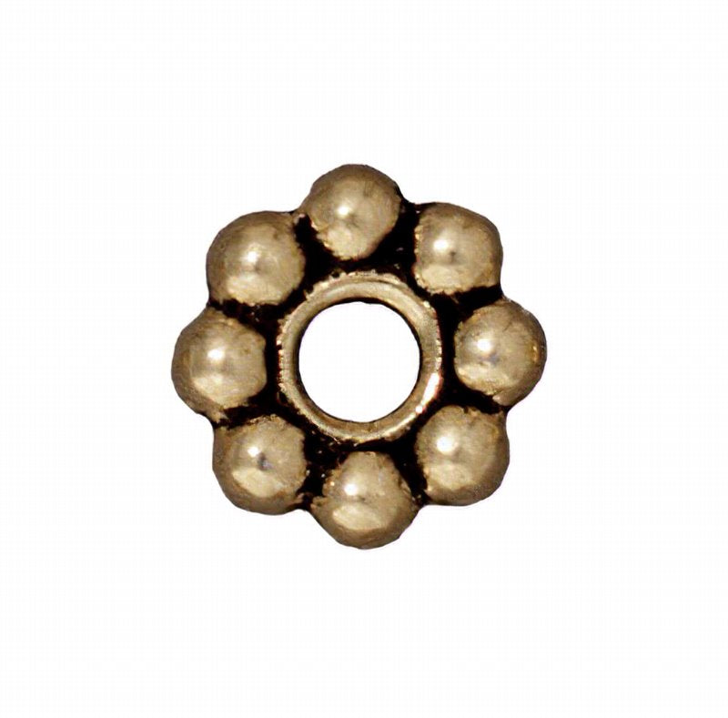 Metal Bead - Big Hole - 8mm Large Hole Beaded (Daisy) Spacer - Brass Oxide