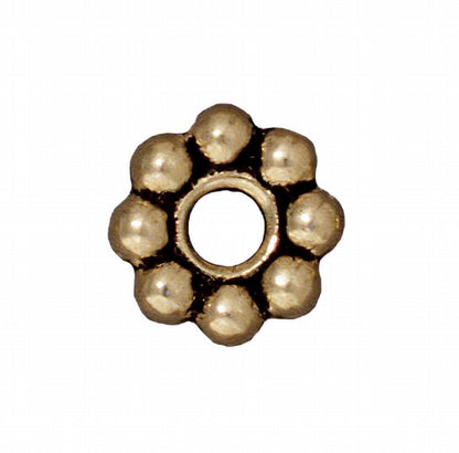 Metal Bead - Big Hole - 8mm Large Hole Beaded (Daisy) Spacer - Brass Oxide