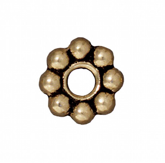 Metal Bead - Big Hole - 8mm Large Hole Beaded (Daisy) Spacer - Brass Oxide