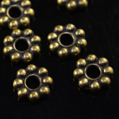 Metal Bead - Big Hole - 8mm Large Hole Beaded (Daisy) Spacer - Brass Oxide