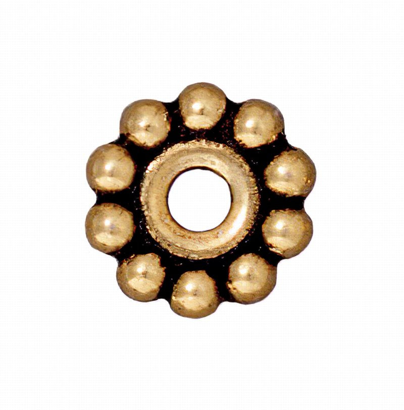 Metal Beads - Big Hole - 10mm Large Hole Beaded (Daisy) Spacer - Antique Gold