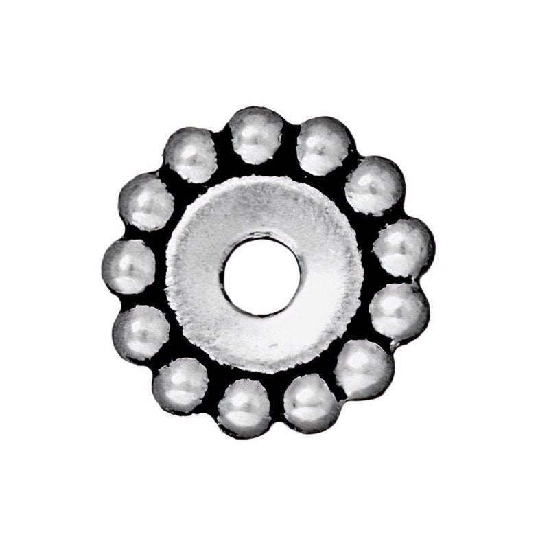 Metal Beads - Big Hole - 12mm Large Hole Beaded (Daisy) Spacer - Antique Silver