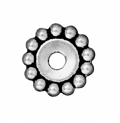 Metal Beads - Big Hole - 12mm Large Hole Beaded (Daisy) Spacer - Antique Silver