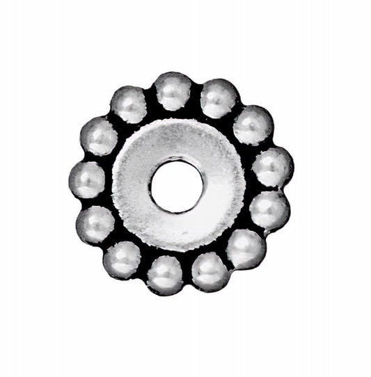 Metal Beads - Big Hole - 12mm Large Hole Beaded (Daisy) Spacer - Antique Silver