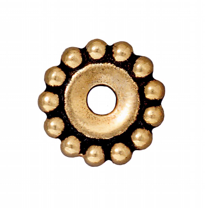 Metal Beads - Big Hole - 12mm Large Hole Beaded (Daisy) Spacer - Antique Gold