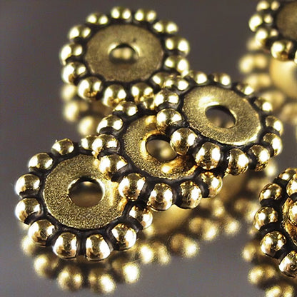 Metal Beads - Big Hole - 12mm Large Hole Beaded (Daisy) Spacer - Antique Gold