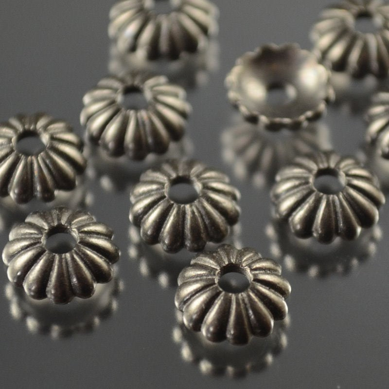 Bead Cap Joy Style Cap with Large Hole - 10mm - Black