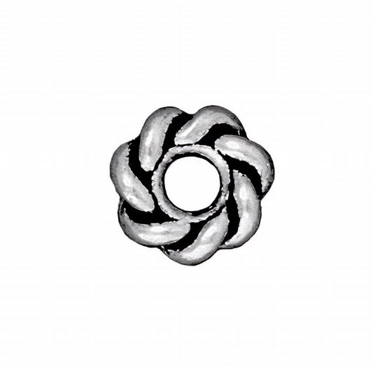 Metal Beads - Big Hole - 8mm Large Hole Twisted Rope Spacer - Antique Silver