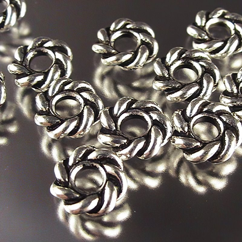 Metal Beads - Big Hole - 8mm Large Hole Twisted Rope Spacer - Antique Silver