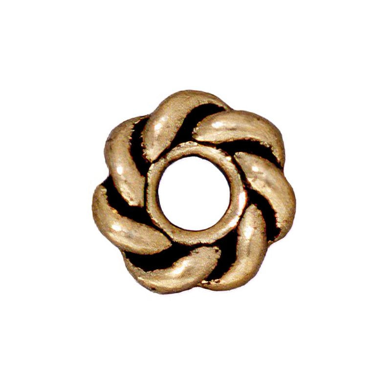 Metal Beads - Big Hole - 8mm Large Hole Twisted Rope Spacer - Antique Gold