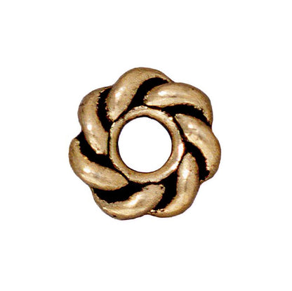 Metal Beads - Big Hole - 8mm Large Hole Twisted Rope Spacer - Antique Gold