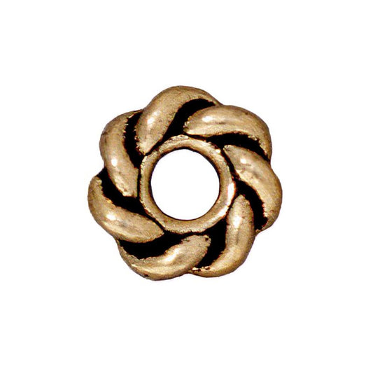 Metal Beads - Big Hole - 8mm Large Hole Twisted Rope Spacer - Antique Gold