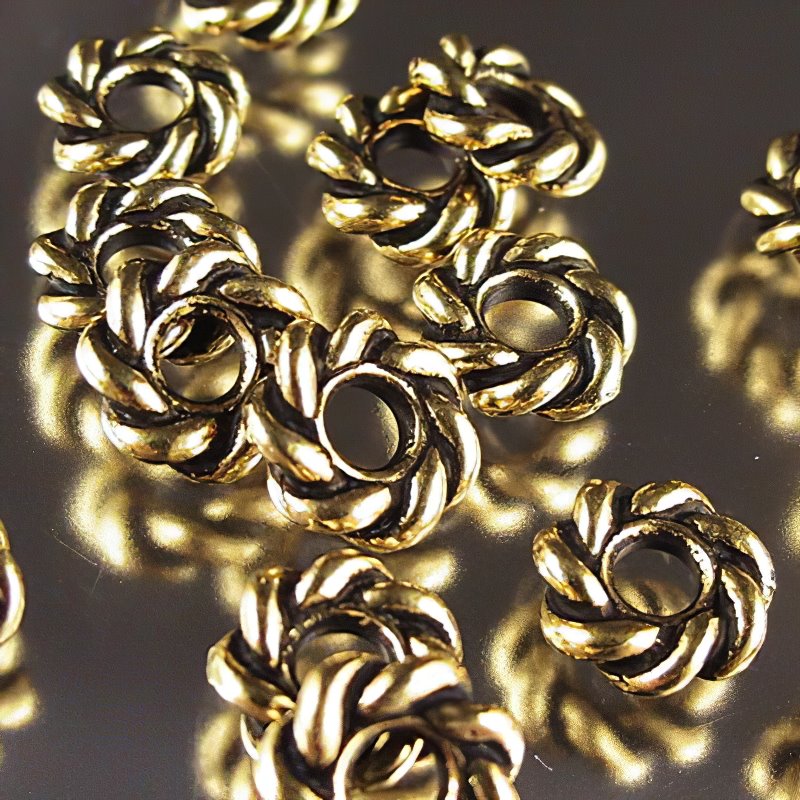 Metal Beads - Big Hole - 8mm Large Hole Twisted Rope Spacer - Antique Gold