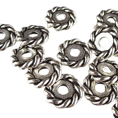 Metal Beads - Big Hole - 10mm - Large Hole Twisted Rope Spacer - Antique Silver