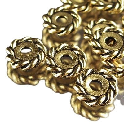 Metal Beads - Big Hole - 10mm - Large Hole Twisted Rope Spacer - Antique Gold