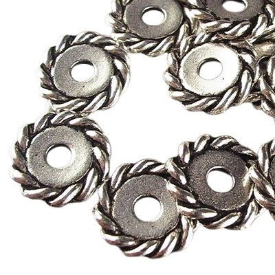 Metal Beads - Big Hole - 12mm - Large Hole Twisted Rope Spacer - Antique Silver