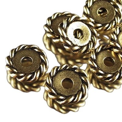 Metal Beads - Big Hole - 12mm - Large Hole Twisted Rope Spacer - Antique Gold