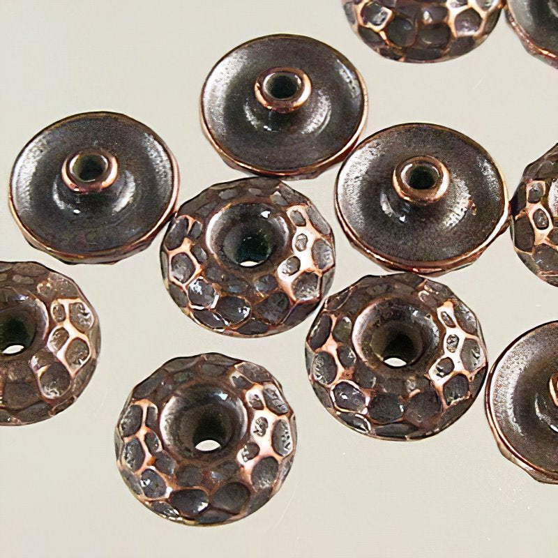 Findings - Bead Caps - 8mm Hammered Bead Aligner - Antique Copper (10)