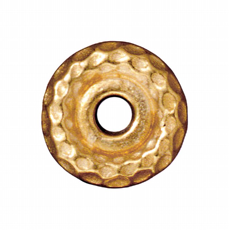 Metal Bead - Big Hole - 10mm Large Hole Wide Hammered Spacer - Bright Gold