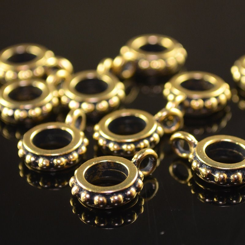 Bail Beaded Bumped - ID 6mm - Antique Gold