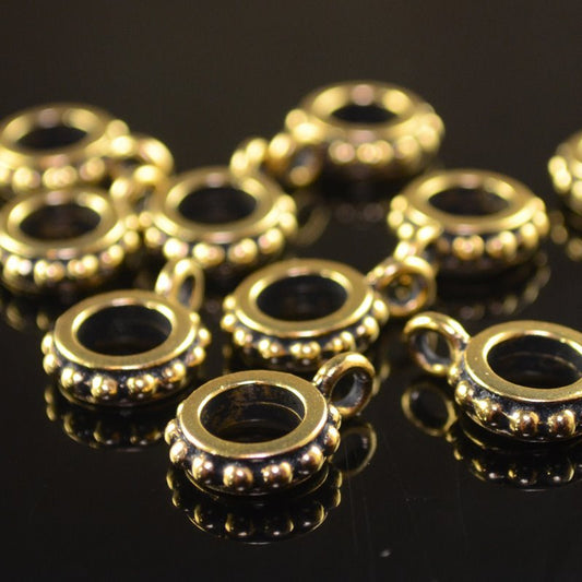 Bail Beaded Bumped - ID 6mm - Antique Gold