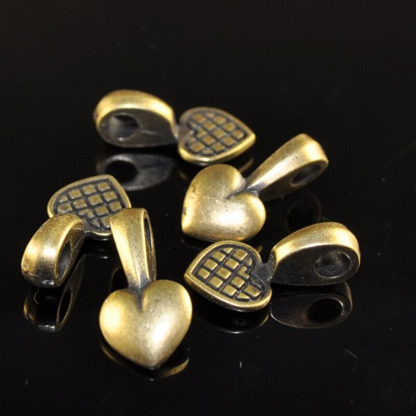 Glue On Bail -  Heart Shape Pad - Brass Oxide