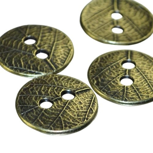 Findings - Link - 17mm Leaf Round Button - Brass Oxide